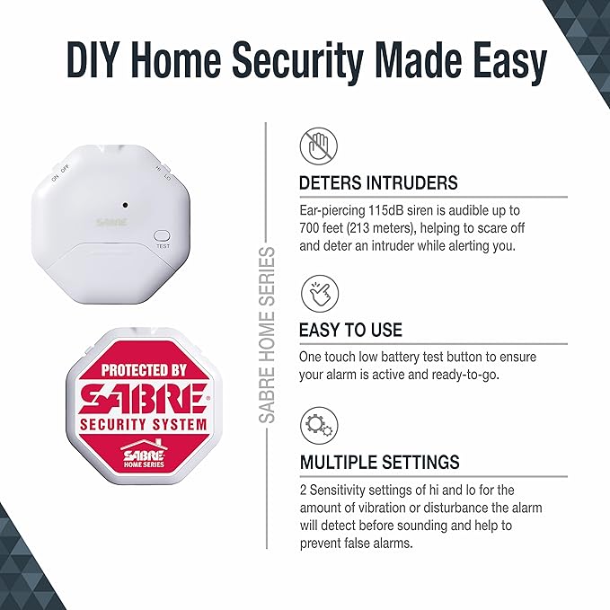 Sabre 120 dB Wedge Door Stop Security Alarm, Extremely Loud Wireless Siren Audible Up to 1,500 Ft., Non-Skid Pad, Compact Alarm Great for Home, Travel, Apartment or Dorm