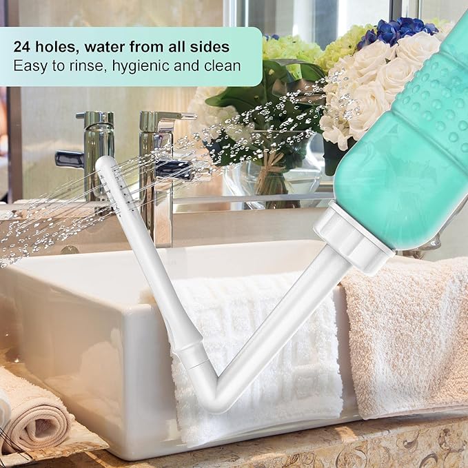 2PCS-Pack 2IN1 Intimate Wash for Women,2 Nozzle（Short+Long）,Portable Bidet Travel Bidets with Waterproof Cap + Storage Bag,Peri Bottle for Postpartum Care (Pink+Green)