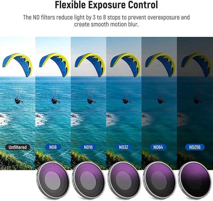 NEEWER 6 Pack ND Filter Set Compatible with DJI Osmo Action 5 Pro/Action 4, Multicoated HD Optical Glass CPL + ND8 + ND16 + ND32 + ND64 + ND256 Action Camera Lens Neutral Density Accessories, FL-N70