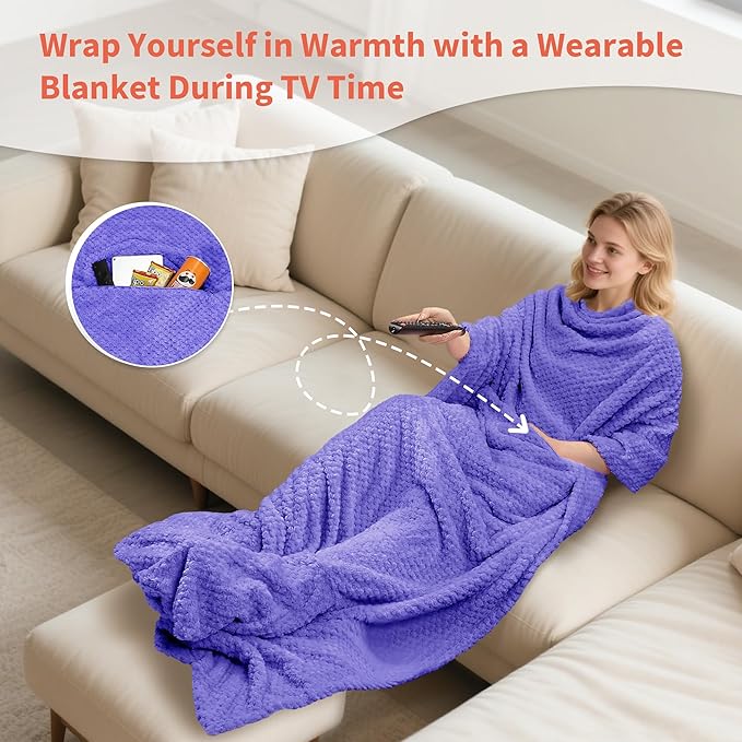 Tirrinia Travel Blanket Compact with Bag, Soft Lightweight Wearable Blanket with Foot Pockets, Airplane Travel Essential Gift