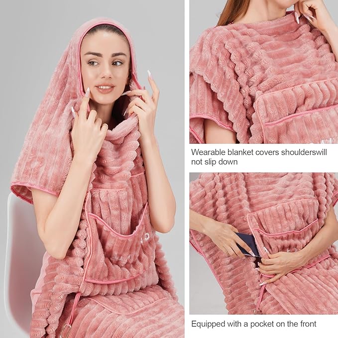 Travel Pillow and Blanket Set Travel Blanket Airplane Compact with Bag Travel Blanket Airplane Travel Essentials Car Blankets for Adults (Light Pink)