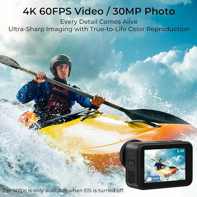 icefox Action Camera 4K 60FPS 20MP, Underwater with EIS,5XZoom,App Support Video&Photo Editing,Waterproof Camera WiFi Remote Control for Cycling, Swimming, and Diving