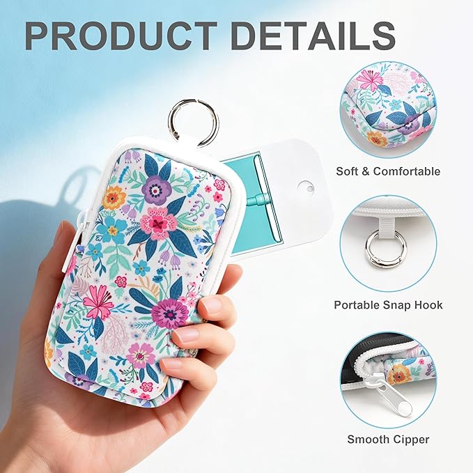 KJQJLY 2 Pack Hand Sanitizer Holder Pouch, Zippered Portable Sanitizer Case with Cute Pattern, Keychain D-Ring for Purse, Backpack & Travel