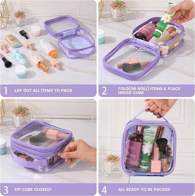 BORMELUN TSA clear toiletry bag airport approved see through pvc plastic pouch transparent makeup carry on with handle(purple)