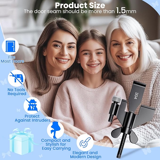 2 Pack Black Portable Door Lock Home Security Door Locker Travel Lockdown Locks for Additional Safety and Privacy Perfect for Traveling Hotel Home Apartment College