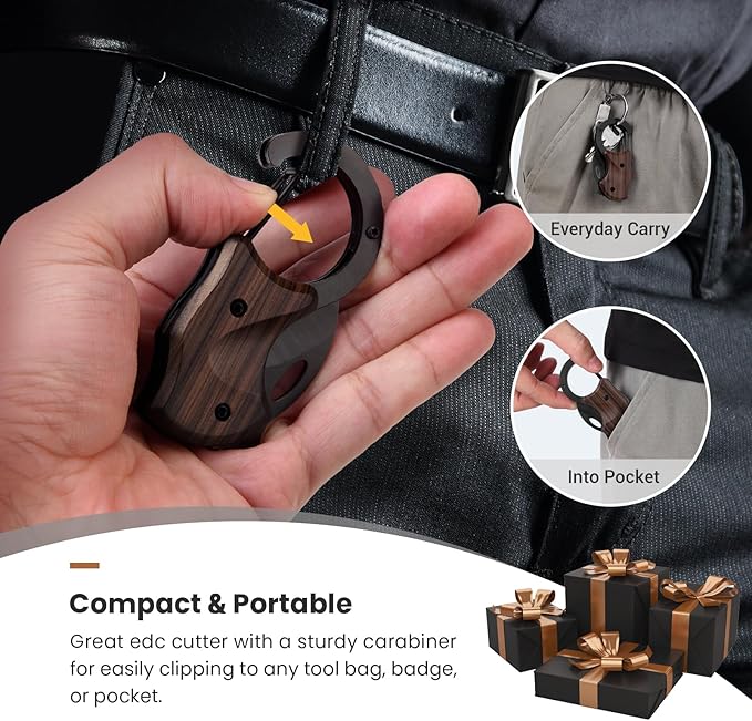 FUNBRO Small Pocket Knife for Men, Cool Box Cutter with 1.34 inch Sharp Blade, EDC Knives Tool for Everyday Carry (Wood Grain)