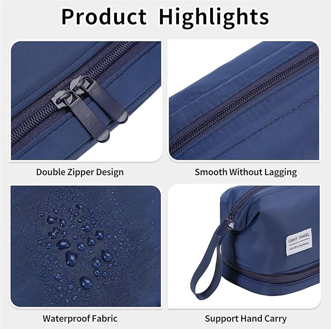 Hanging Travel Toiletry Bag for Women, Makeup Bag, Compact, sturdy, Lightweight, Waterproof, Simple and Practical, Functions As Both Cosmetic Organizer And Toiletry Bag (Woman, Navy Blue)