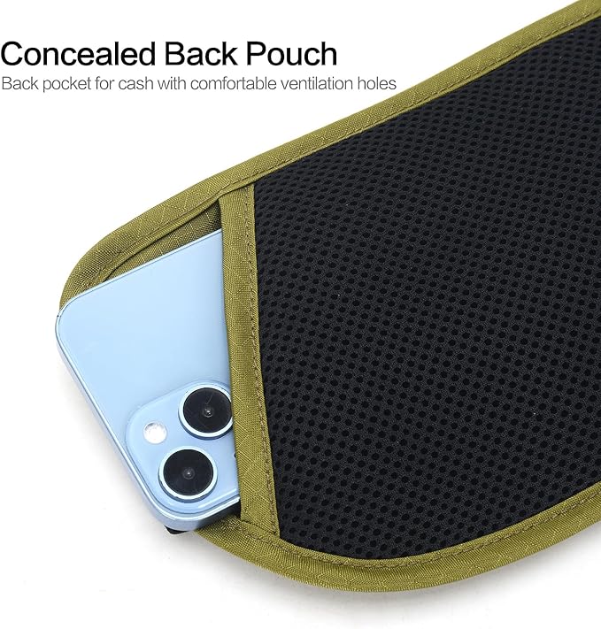 Slim RFID Blocking Money Belt for Travel - Anti-Theft Hidden Passport Holder Waist Wallet with Secure Pouch for Cash, Credit Cards & Phone Safe (Olive-green)