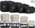 AKOZLIN Cord Organizer Case with Adjustable Divider 4pcs/set Padded Cable Organizer Bag Double Layer Electronics Travel Case DJ Cable File Bag Black