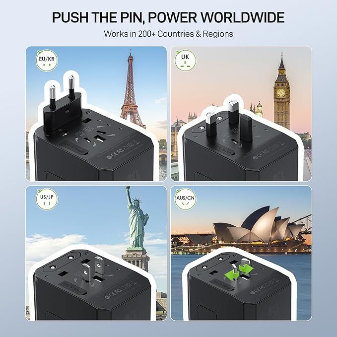 EPICKA Universal Travel Adapter GaN 45W, European Travel Plug Adapter with PD&QC Fast Charging(2 USB-A & 3 USB-C Ports) - Worldwide Travel Essentials, International Power Adapter for UK/US/AU