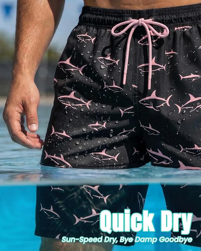 7 Inch Men Swim Trunks with Compression Breathable Liner Quick Dry Zipper Pockets for Pool Board Beach Cruise