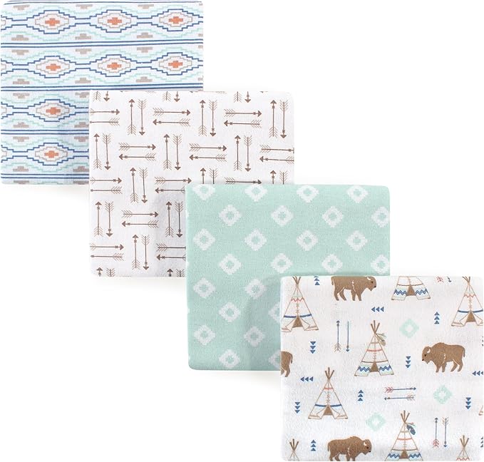 Hudson Baby Unisex Baby Cotton Flannel Receiving Blankets, Teepee, One Size