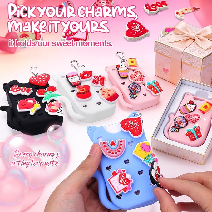 Mity rain Valentine Cat Silicone Case for Touchland Mist 1 FL OZ Hand Sanitizer Spray, Portable Travel Keychain with 10 Love Charms, Ideal Valentine’s Day Gifts for (Him/Her) your belove