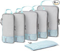 (Not Made In China) Compression Packing Cubes For Travel, Suitcase and Luggage Space Saver Organizer Bags, Lightweight, Waterproof, Durable, 6pc Set, Blue