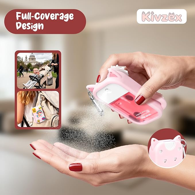 Cat Silicone Case for Touchland Hand Sanitizer Spray with Keychain, Compatible with Power Mist & Glow Mist 1 FL Oz/30ML for Touchland Case, with Charms Accessory Cute Travel Cover Sleeve Pink