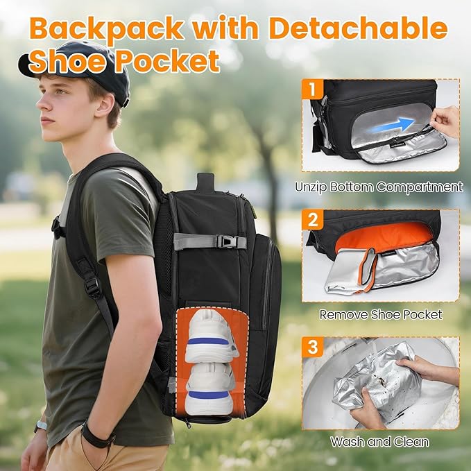 MATEIN Carryon Backpack for Travel with Tech Organizer, Lightweight Frontier Personal Item Bag with Shoe Compartment for Flight Essential, 17 inch Travel Laptop Backpack Airline Approved for Weekender