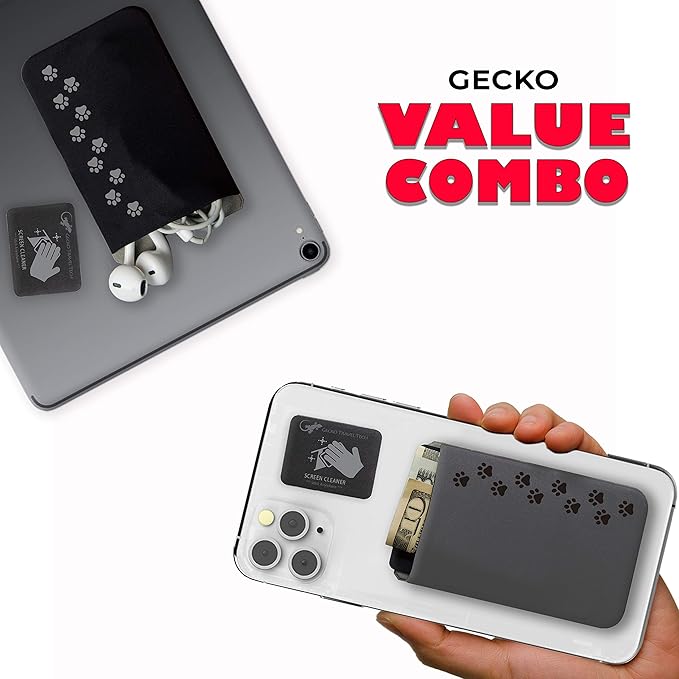 Phone Wallet - Adhesive Card Holder - Cell Phone Pouch - Stick on Lycra Pocket by Gecko - Carry Credit Cards and Cash