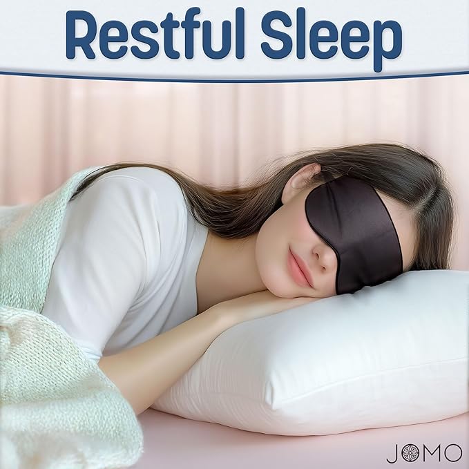 100% Tencel Sleep Eye Mask - Black - Superior to Cotton - Light Blocking Travel Blindfold for Men & Women - Ultra-Soft & Comfortable with Adjustable Strap for Restful Sleep - by JoMo