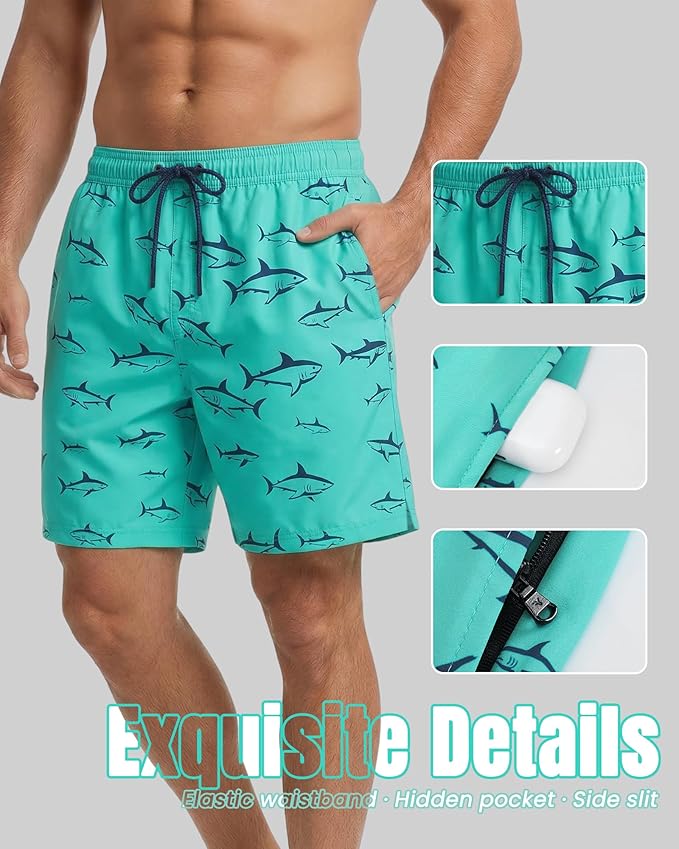 7 Inch Men Swim Trunks with Compression Breathable Liner Quick Dry Zipper Pockets for Pool Board Beach Cruise