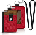Minimalist RFID Blocking Small Wallet with ID Window,WaterResistant Zip Id Case Wallet with Lanyard Keychain for Cards,Cash,Travel,Women,Men (Red/Brown)