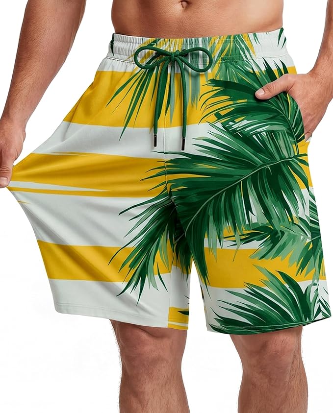 Men Swim Trunks 9 Inch with Mesh Lining Breathable Quick Dry Drawstring Pockets for Summer Beach Pool Board