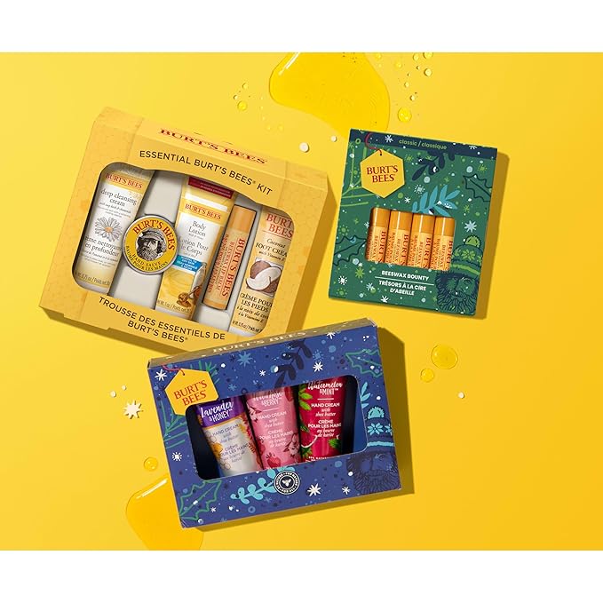 Burt's Bees Essential Everyday Beauty Valentines Day Gifts Set, 5 Travel Size Products - Deep Cleansing Cream, Hand Salve, Body Lotion, Foot Cream and Lip Balm