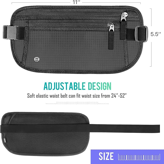 WALNEW Travel Money Belt for Women and Men - RFID Blocking Passport Holder Hidden Travel Wallet to Keep Cash, Credit Card, Passport, Cell Phone Safe