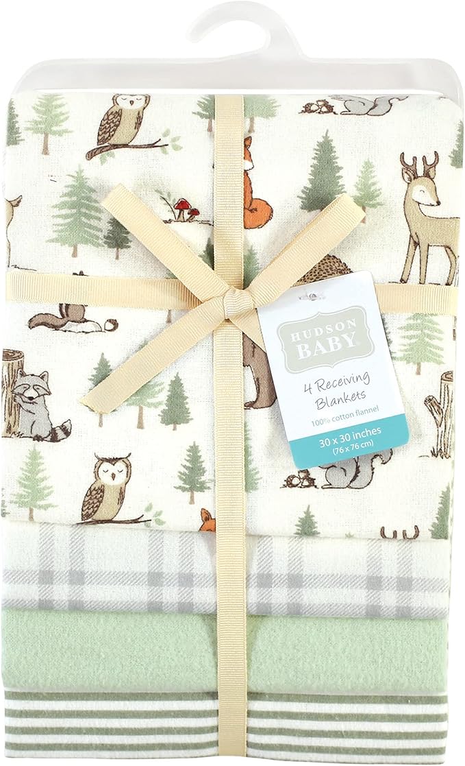 Hudson Baby Unisex Baby Cotton Flannel Receiving Blankets, Forest Animals, One Size