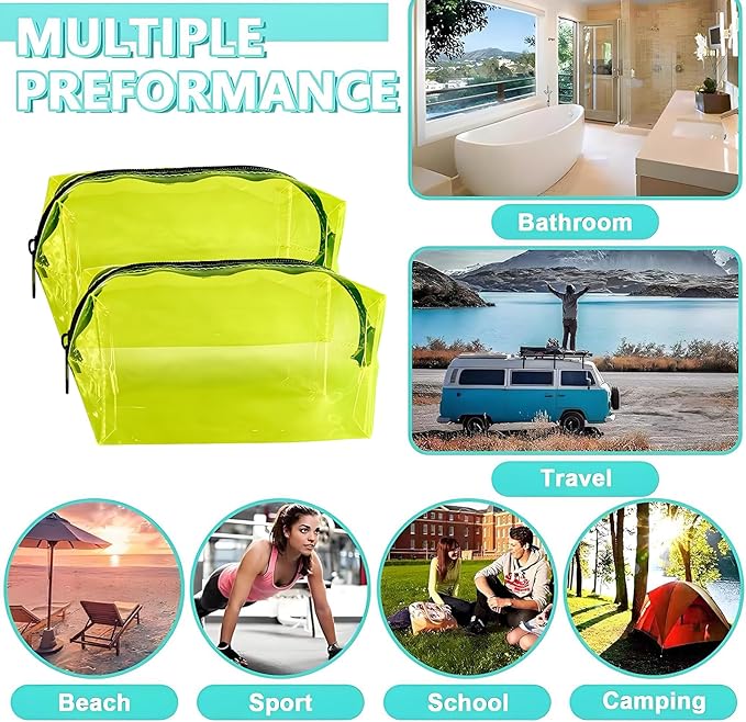 TSA Approved Clear PVC Toiletry Organizer Bag 2Pcs Multipurpose Transparent Pure Colour Travel Makeup Cosmetic Bag for Essentials (yellow)