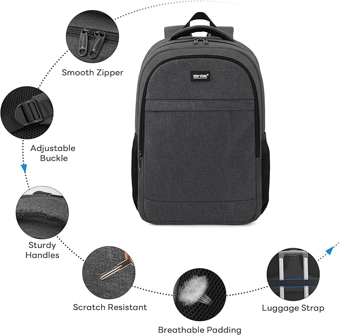 TANTOMI 17 Inch Travel Laptop Backpack for Men Women, Business Laptop Backpack with Anti Theft & USB Charging Port, Water Resistant Durable School Computer Backpack for Travel, Work, Daily Carry