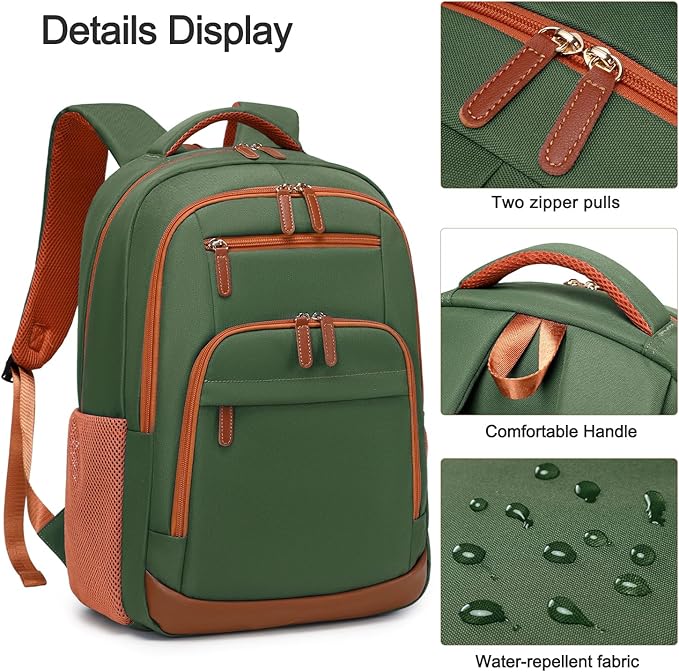BOVIP Travel Backpack For Men Women,40L Carry On Backpack Flight Approved,TSA Personal Item Travel Bag Fits 17 Inch Laptop,Business Weekender Overnight Daypack Green