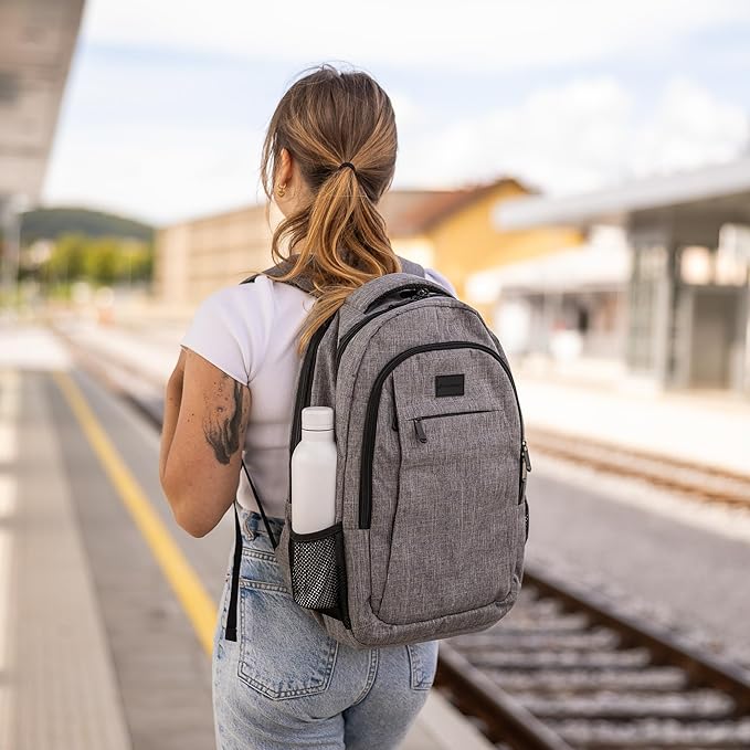 (Not Made In China) Travel Laptop Backpack, Anti-Theft Pocket, Slim Bookbag For College School Business, Holds 15.6 Inch Computer, USB Charging Port