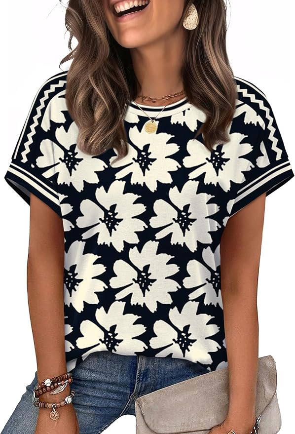 WIHOLL Womens Tops Short Sleeve Shirts Summer Outfits 2026 Spring Dressy Casual Clothes Clothing