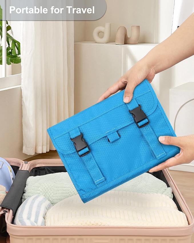 Relavel Travel Hanging Toiletry Bag for Women Men, Large Cosmetic Bags with Compartments, Water-resistant Travel Organizer for Accessories, Shampoo, Full Sized Container, Toiletries (Blue)