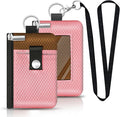 Minimalist RFID Blocking Small Wallet with ID Window,WaterResistant Zip Id Case Wallet with Lanyard Keychain for Cards,Cash,Travel,Women,Men (Pink/Brown)
