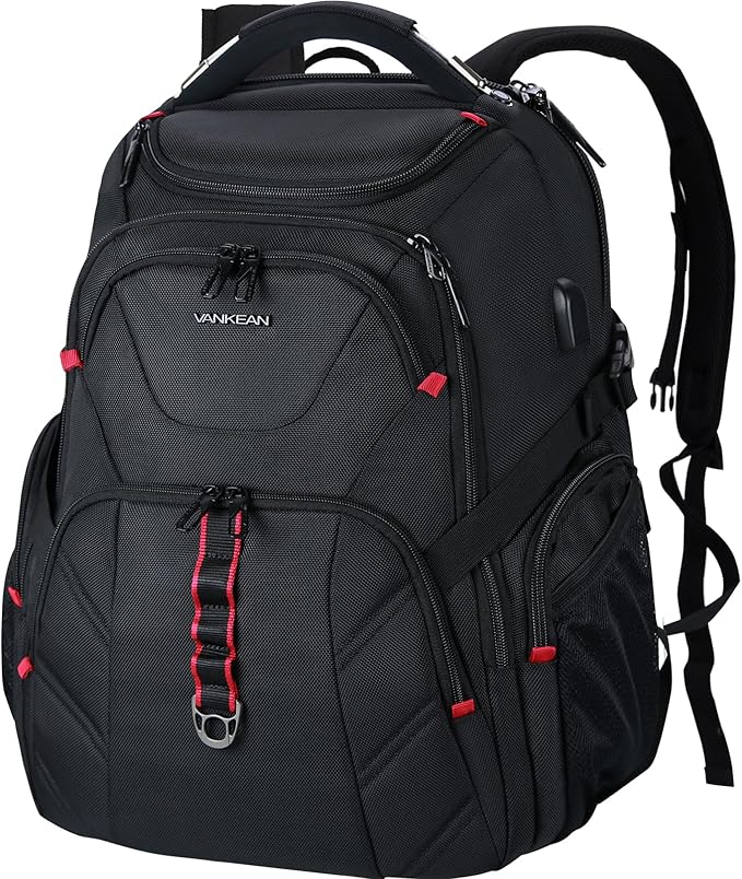VANKEAN 17.3'' Travel Laptop Backpack TSA Friendly, Water Resistant Anti Theft Extra Large College Backpacks with RFID Pockets, USB Port for Men Women Business Work Bag, Black