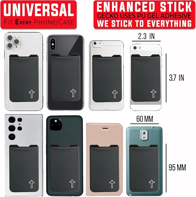 Phone Wallet - Adhesive Card Holder - Cell Phone Pouch - Stick on Lycra Pocket by Gecko - Carry Credit Cards and Cash