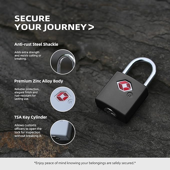 TSA Locks for Luggage with Keys, Luggage Locks TSA Approved 4 Pack, International Travel Essentials, Small Padlock with Key, Mini Padlock for Suitcase, Backpack, Bag, Zipper, Case, Box