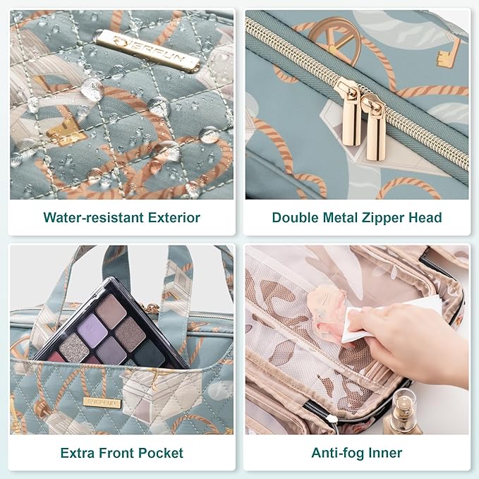 Everfun Hanging Toiletry Bag for Travel, 12x9x4.5 inch Large Capacity Cosmetic Organizer with Leakproof Wet/Dry Compartment, Waterproof Dopp Kit Toiletries Bag for Women Muted Green