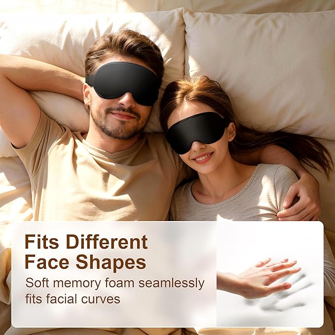 Gritin 100% Blackout Sleep Eye Mask for Side Sleeper Men Women, Zero Eye Pressure 3D Contoured Sleeping Mask with Adjustable Strap, Ergonomic Design Night Blindfold, Ultra Soft Comfortable for Travel