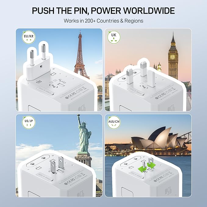 EPICKA Universal Travel Adapter GaN 45W, European Travel Plug Adapter with PD&QC Fast Charging(2 USB-A & 3 USB-C Ports) - Worldwide Travel Essentials, International Power Adapter for UK/US/AU