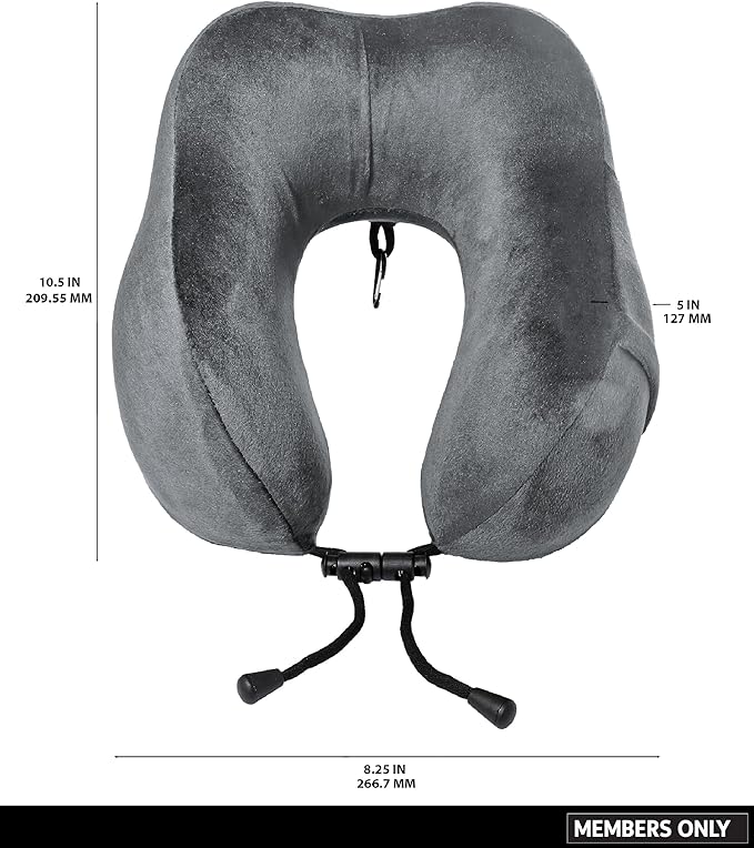 Members Only Grey Travel Neck Pillow - Plane Neck Pillow for Sleeping on Long Flights and Car Rides - Travel Accessories