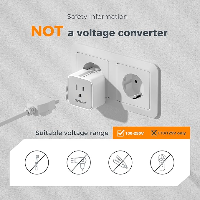 2 Pack TESSAN Universal Travel Adapter, Ultra Thin International Power Adapter, European Travel Plug Adaptor Worldwide US to Europe UK Italy Ireland New Zealand Japan (Type C G A I)