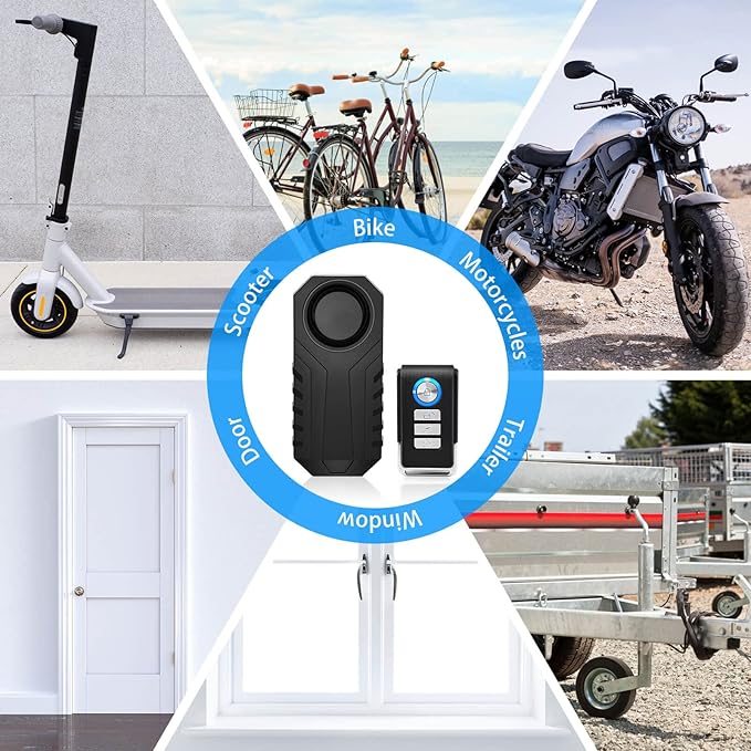 4Set Vibration Sensing Bike Alarm with Remote, 113db Loud Bicycle Alarm System Anti Theft, Wireless Motorcycle Alarm for Electric Bike Tricycle Mobility Scooter Vehicles Ebike for Cycling Security