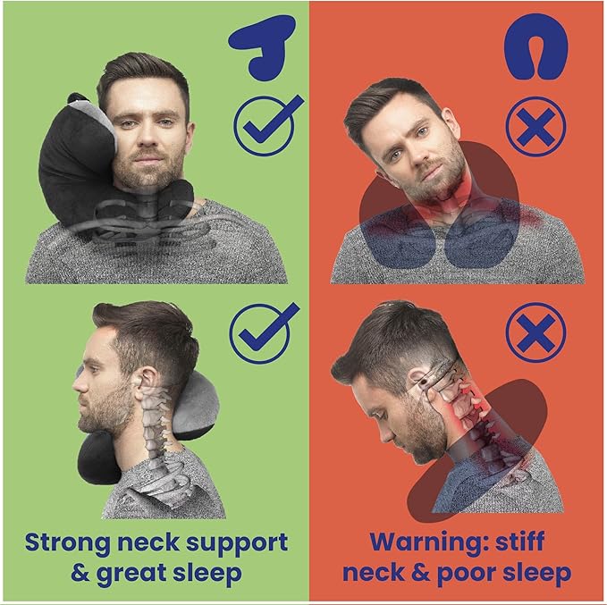 J-Pillow Travel Pillow | Travel Pillows for Airplanes | British Invention of The Year | Travel Neck Pillow | Side Sleep Pillow | Neck Pillow | Easy-to-Carry | Black