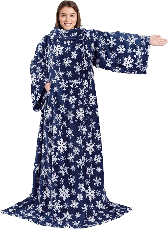 PAVILIA Blanket with Sleeves for Adult Women Men, Soft Warm Wearable Blanket Fleece Wrap Throw, Robe Blanket Gift