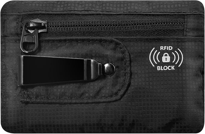 KOSMCCO RFID Blocking Clip Stash Pocket, Compact Hidden Travel Belt Wallet for Cards & Cash - Slim Pickpocket-Proof Design for Everyday Carry (Black, Medium)