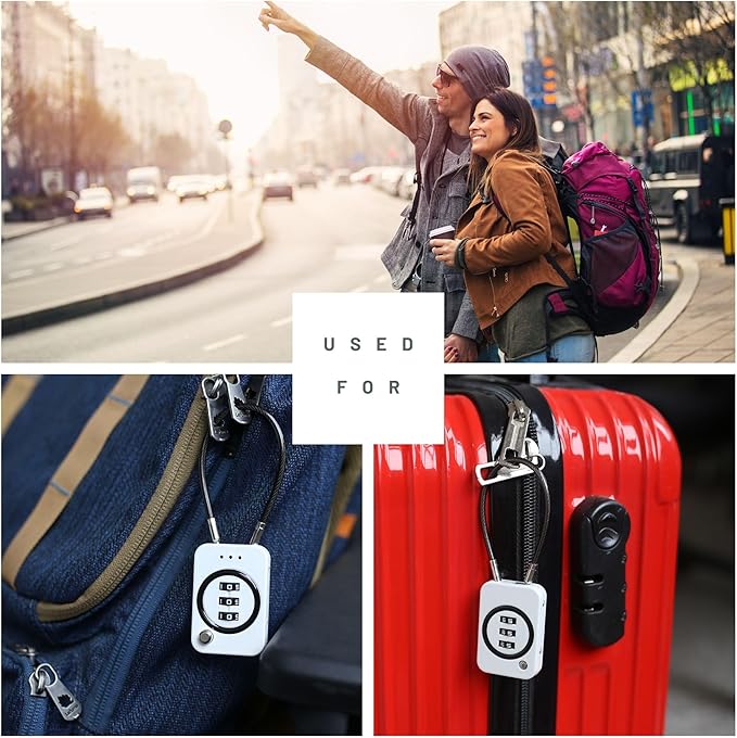 Cable Lock with Combination, Combo Cable Lock with Code, Small Padlock Combination, Combo Padlock for Travel Luggage, Backpack, Bag Zipper, Locker, Tool Box, Bike Basket (Non-Luminous)