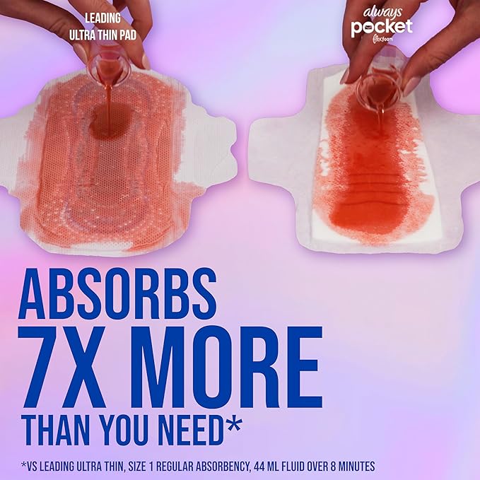 Always Pocket Feminine Pads with FlexFoam,Size 2,Heavy Flow,with Wings,Unscented,60 Count (Pack of 2)