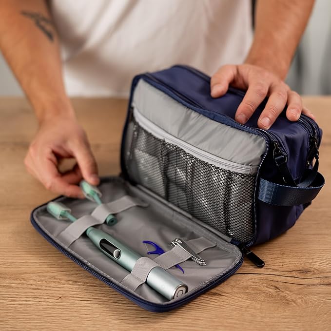 Carrywell (Not Made In China) Toiletry Bag For Men, Shaving Kit, Travel Organizer Dopp Kit, Interior Compartments and Pockets For Toiletries and Accessories, Blue